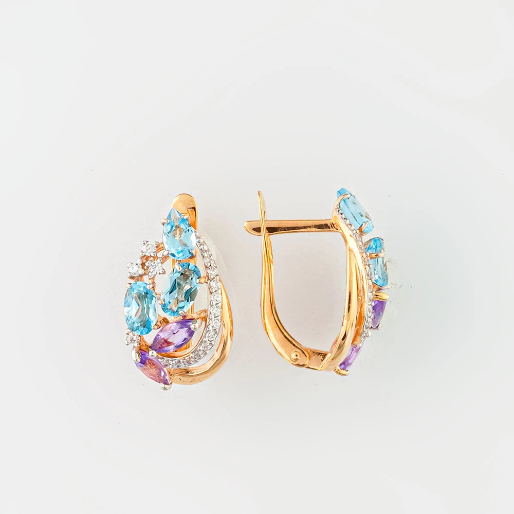 Серьги с аметистом из красного золота 585 пробы
