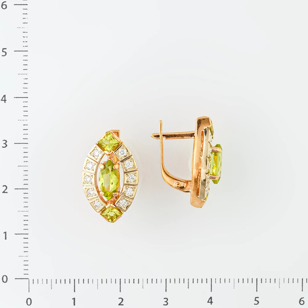 Серьги с хризолитом из красного золота 585 пробы