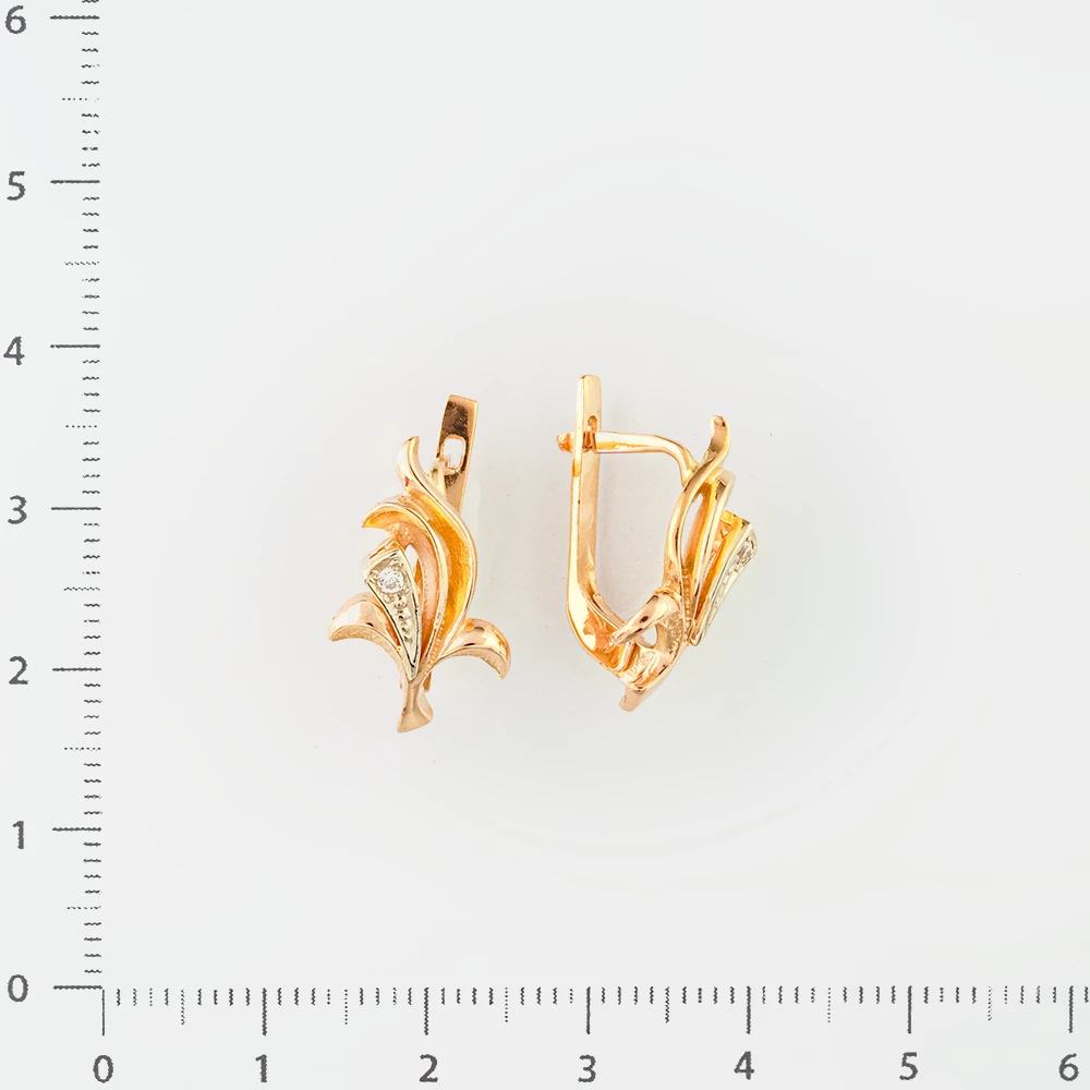 Серьги с фианитом из красного золота 585 пробы