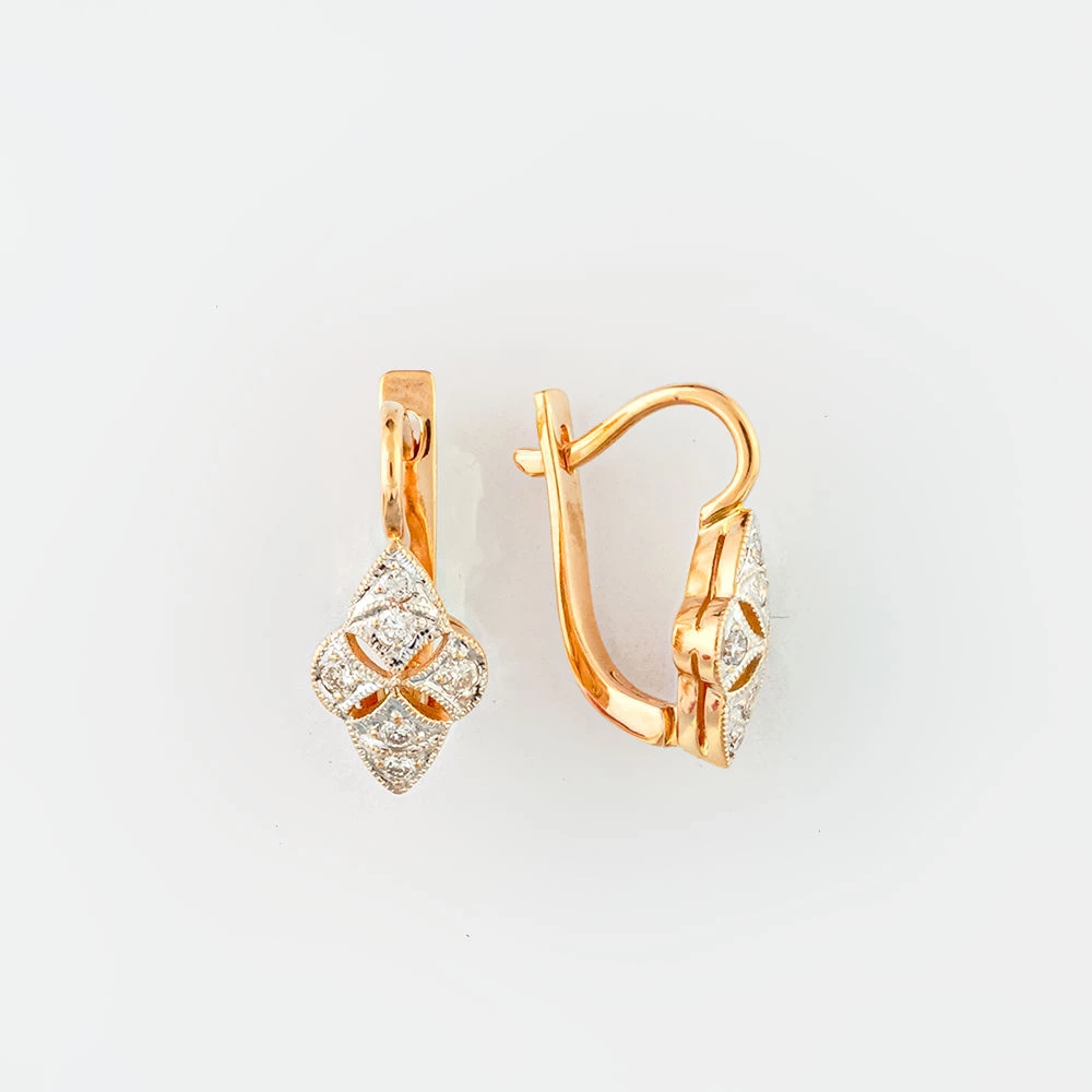 Серьги с бриллиантом из красного золота 585 пробы