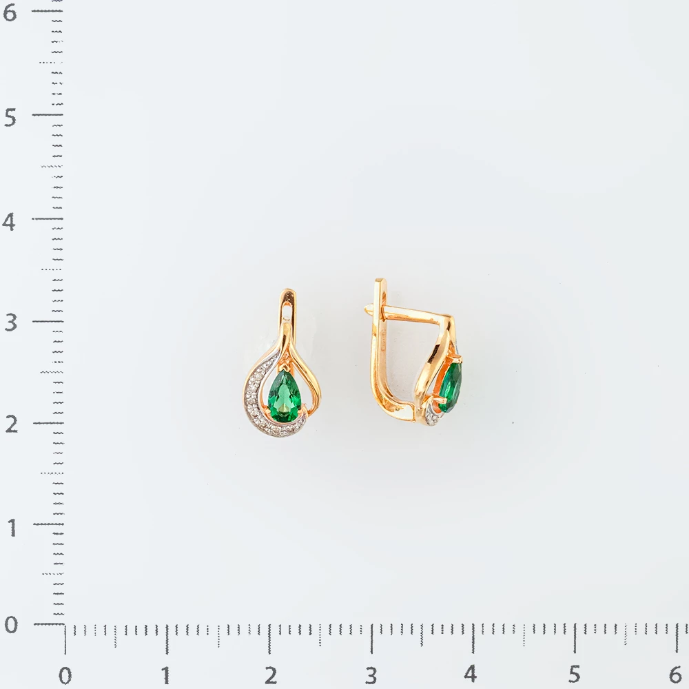 Серьги с изумрудом синтетическим из красного золота 585 пробы