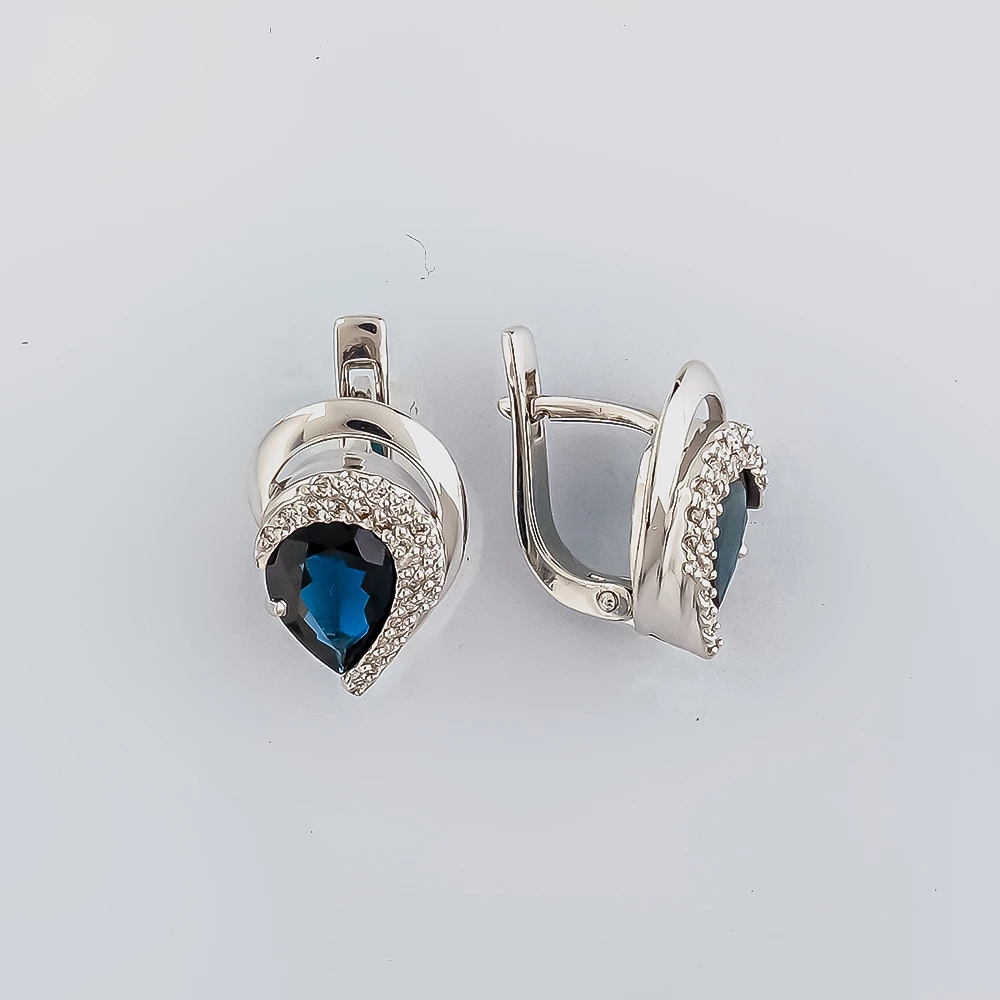 Серьги с сапфиром из белого золота 585 пробы