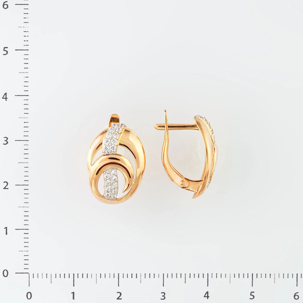 Серьги с фианитом из красного золота 585 пробы