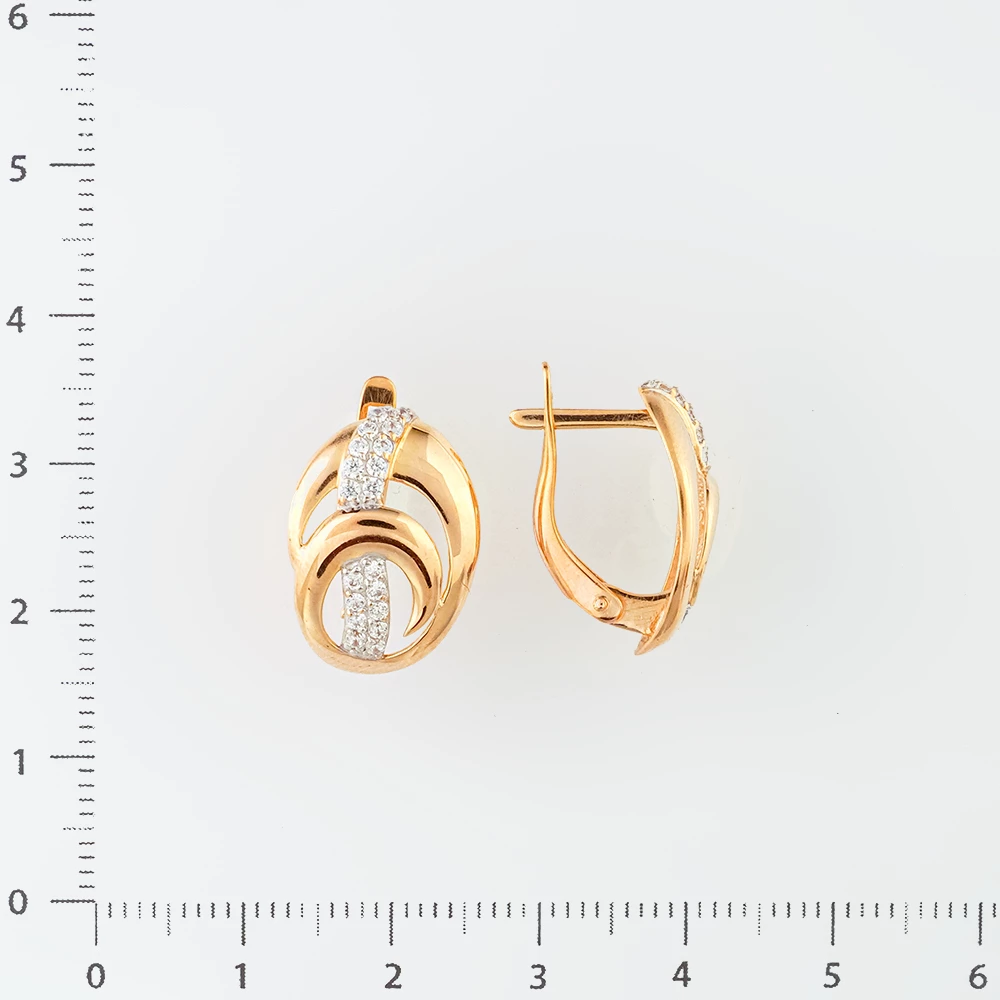Серьги с фианитом из красного золота 585 пробы