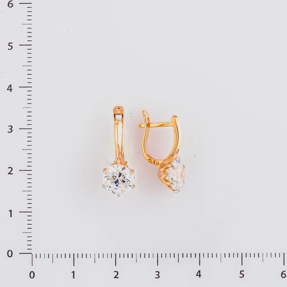 Серьги с фианитом из красного золота 585 пробы