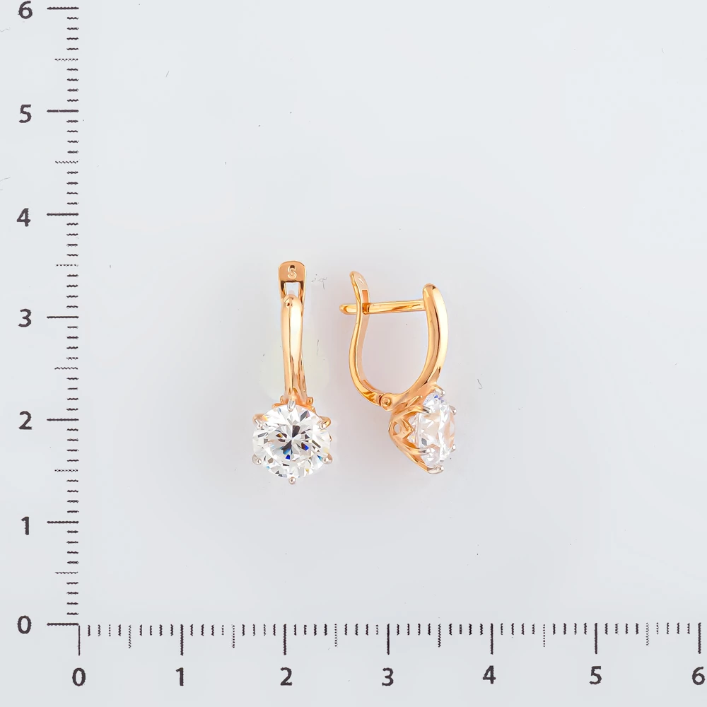Серьги с фианитом из красного золота 585 пробы