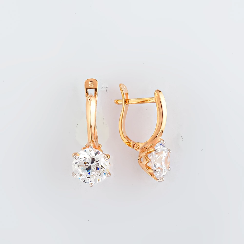 Серьги с фианитом из красного золота 585 пробы