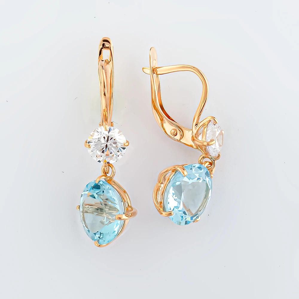 Серьги с топазом из красного золота 585 пробы