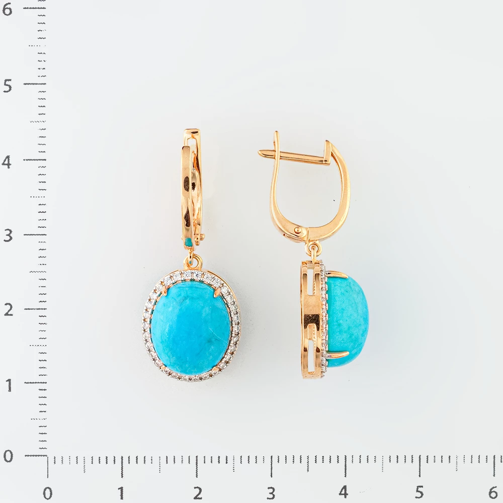 Серьги с бирюзой из красного золота 585 пробы