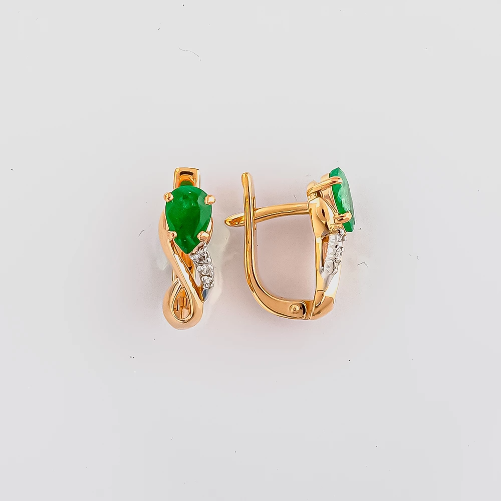 Серьги с изумрудом из красного золота 585 пробы
