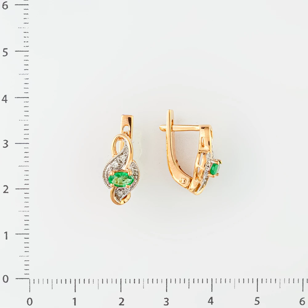 Серьги с изумрудом из красного золота 585 пробы