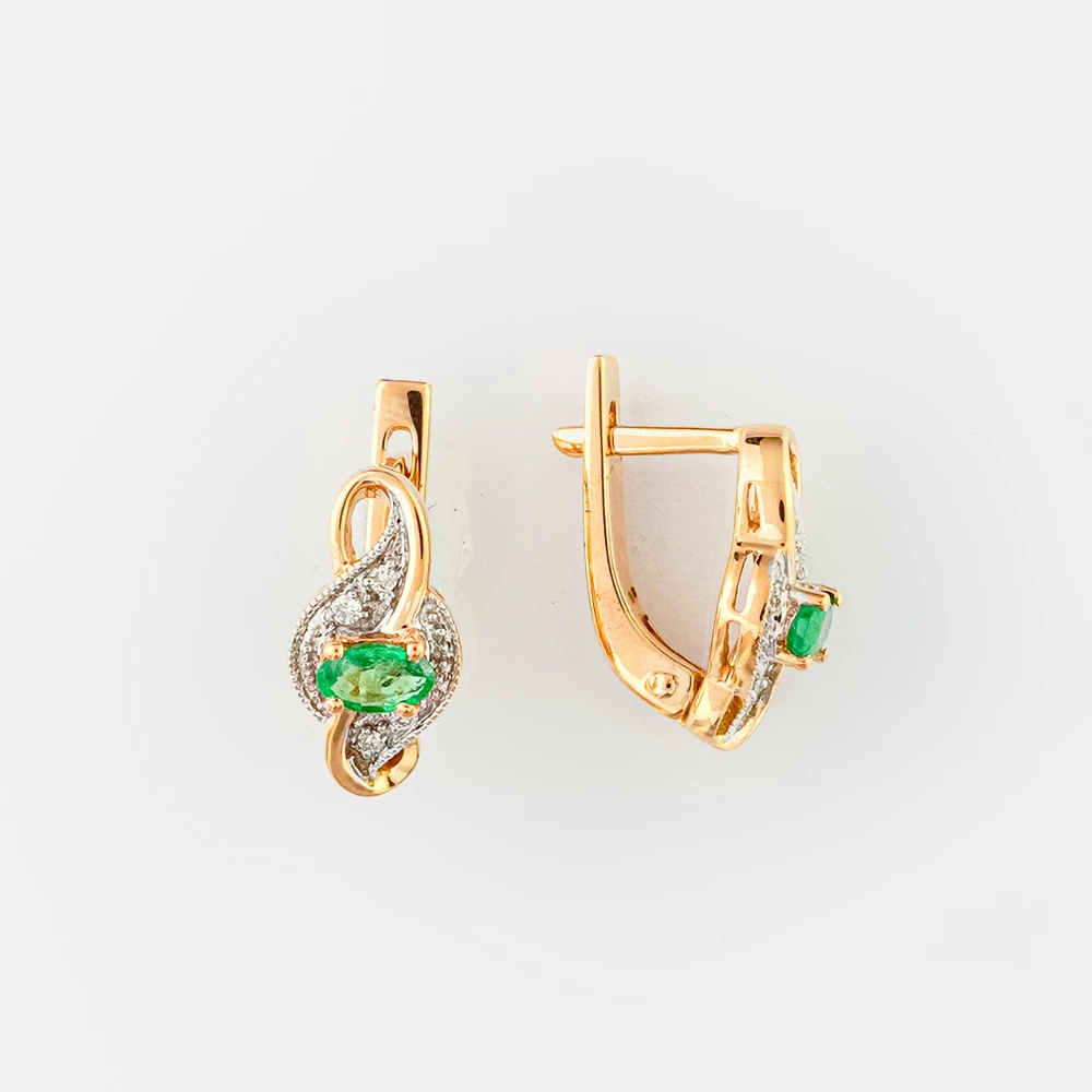 Серьги с изумрудом из красного золота 585 пробы