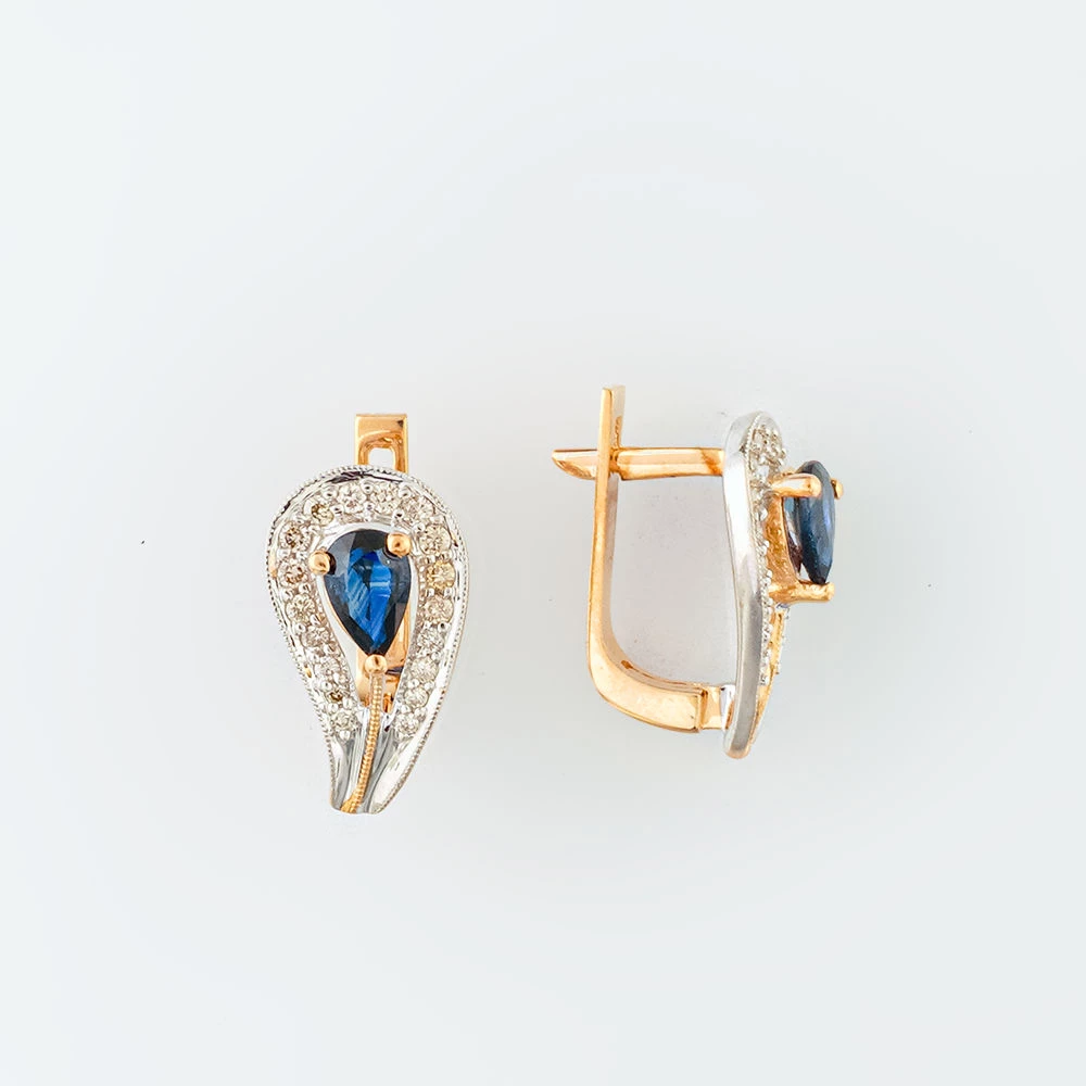 Серьги с сапфиром из красного золота 585 пробы