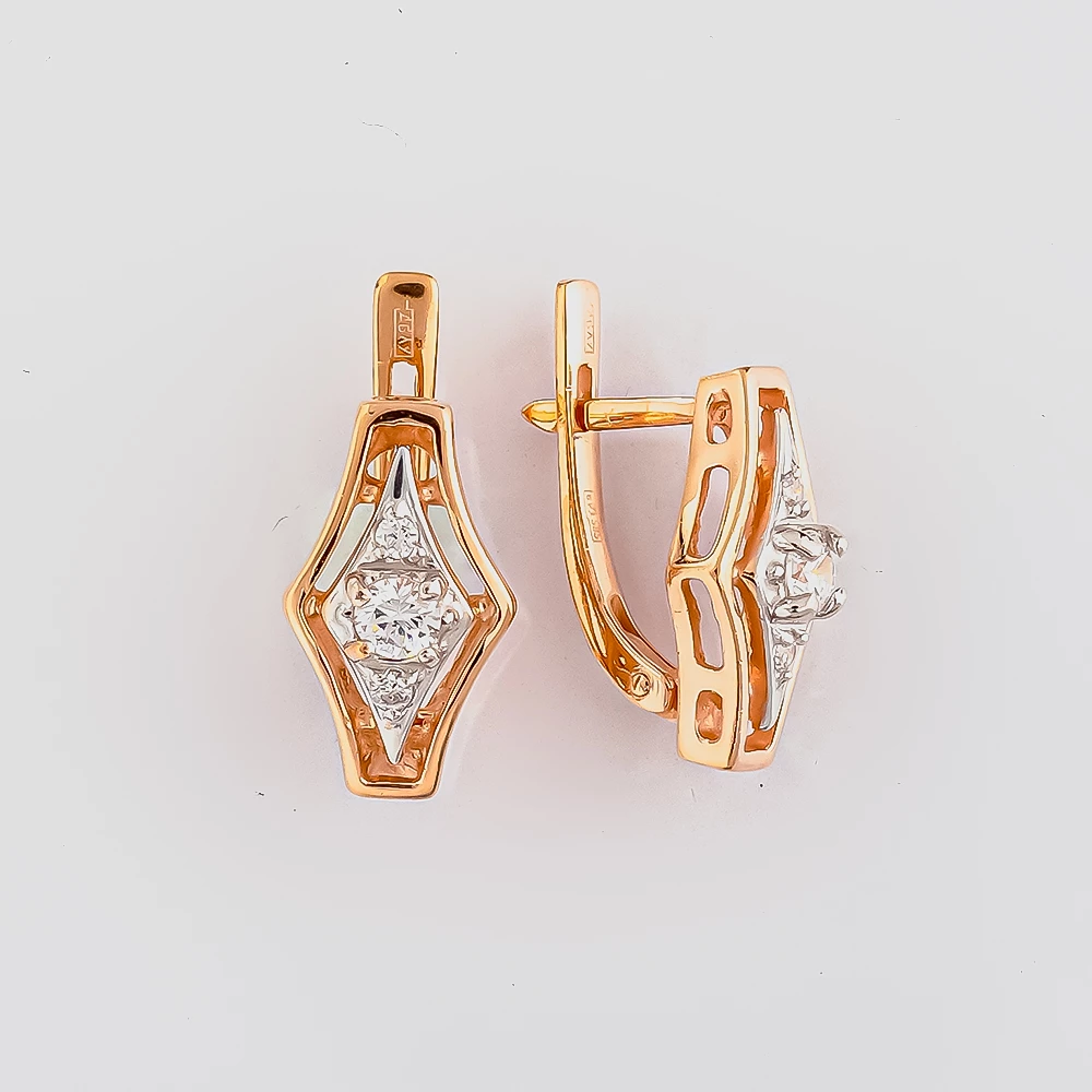 Серьги с фианитом из красного золота 585 пробы