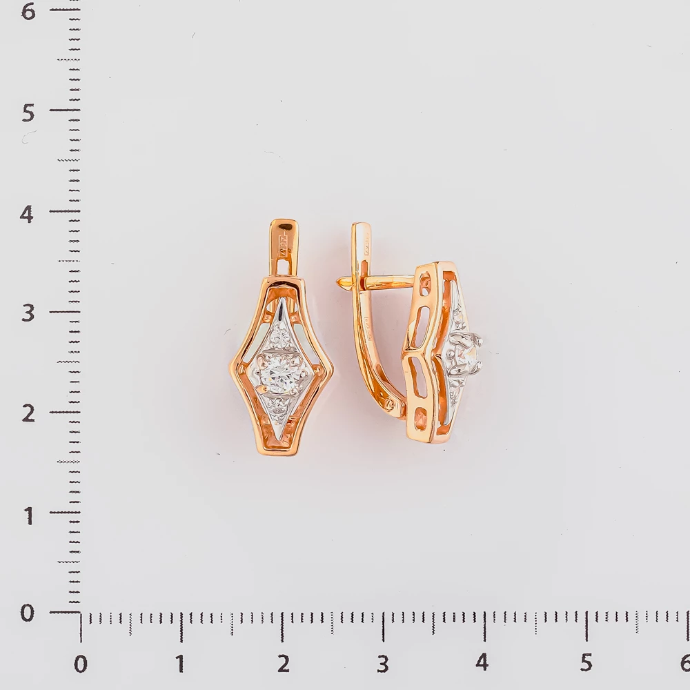 Серьги с фианитом из красного золота 585 пробы