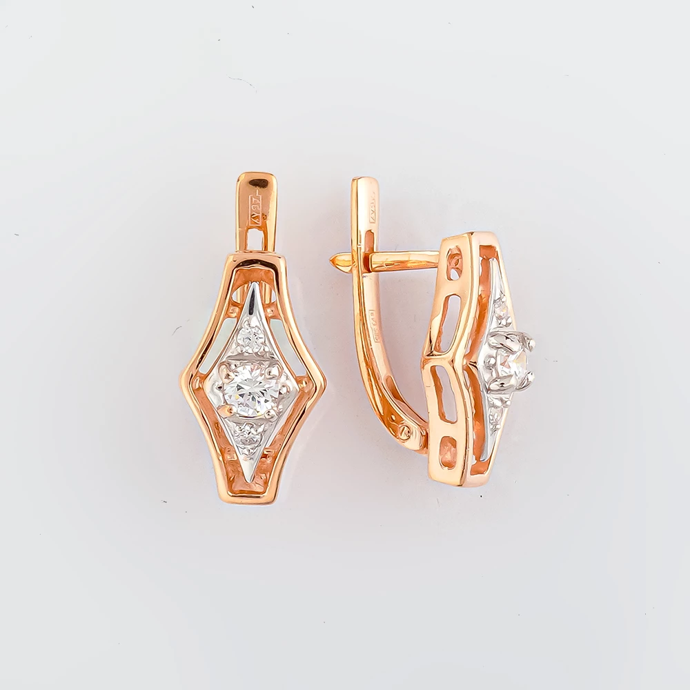 Серьги с фианитом из красного золота 585 пробы
