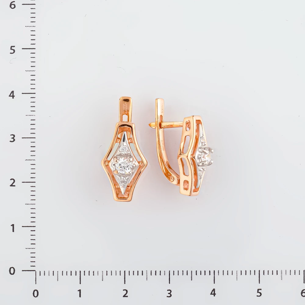 Серьги с фианитом из красного золота 585 пробы