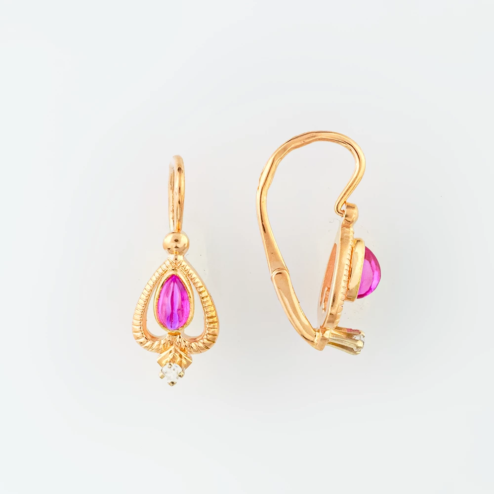 Серьги с фианитом из красного золота 585 пробы