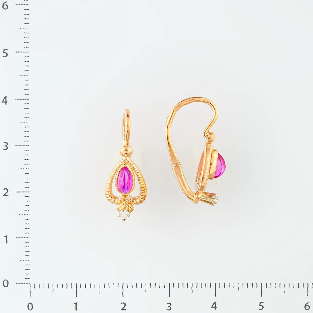 Серьги с фианитом из красного золота 585 пробы