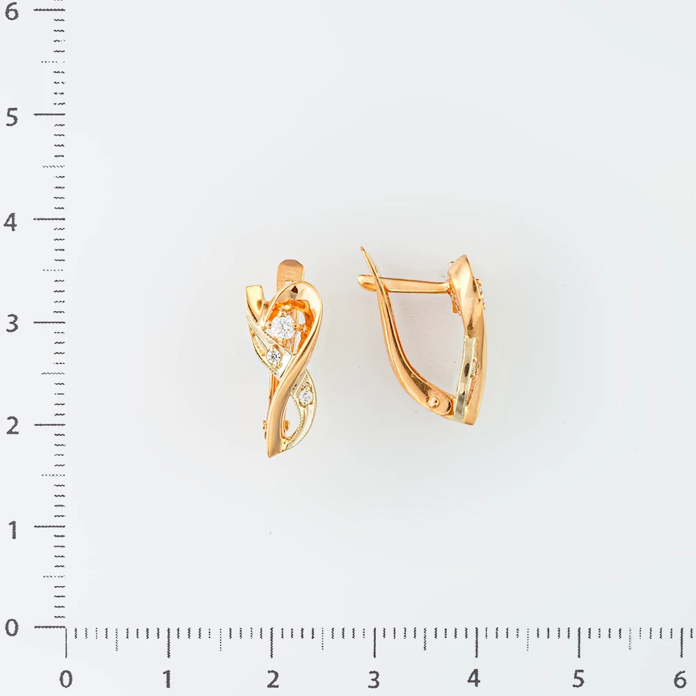 Серьги с фианитом из красного золота 585 пробы