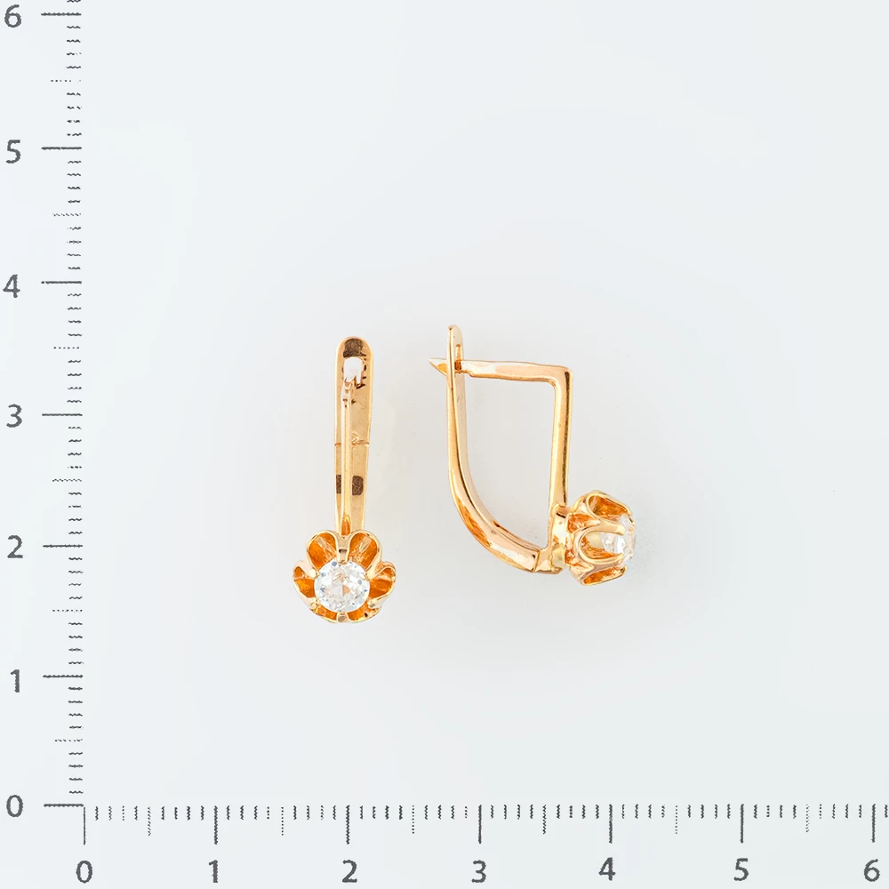Серьги с фианитом из красного золота 583 пробы
