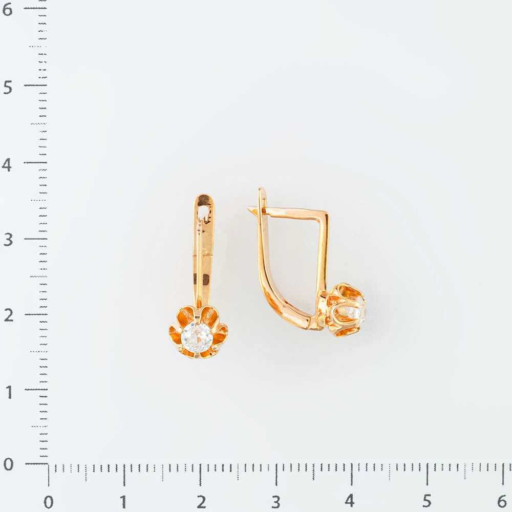 Серьги с фианитом из красного золота 583 пробы