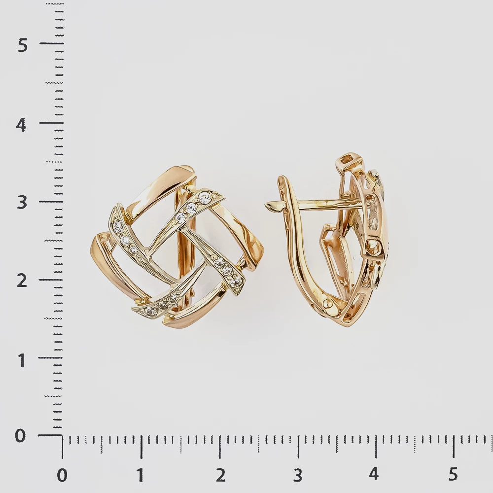 Серьги с фианитом из красного золота 585 пробы