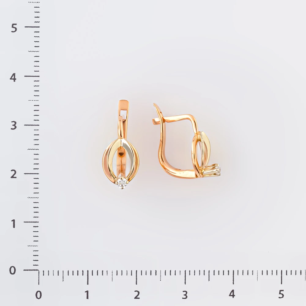 Серьги с фианитом из красного золота 585 пробы