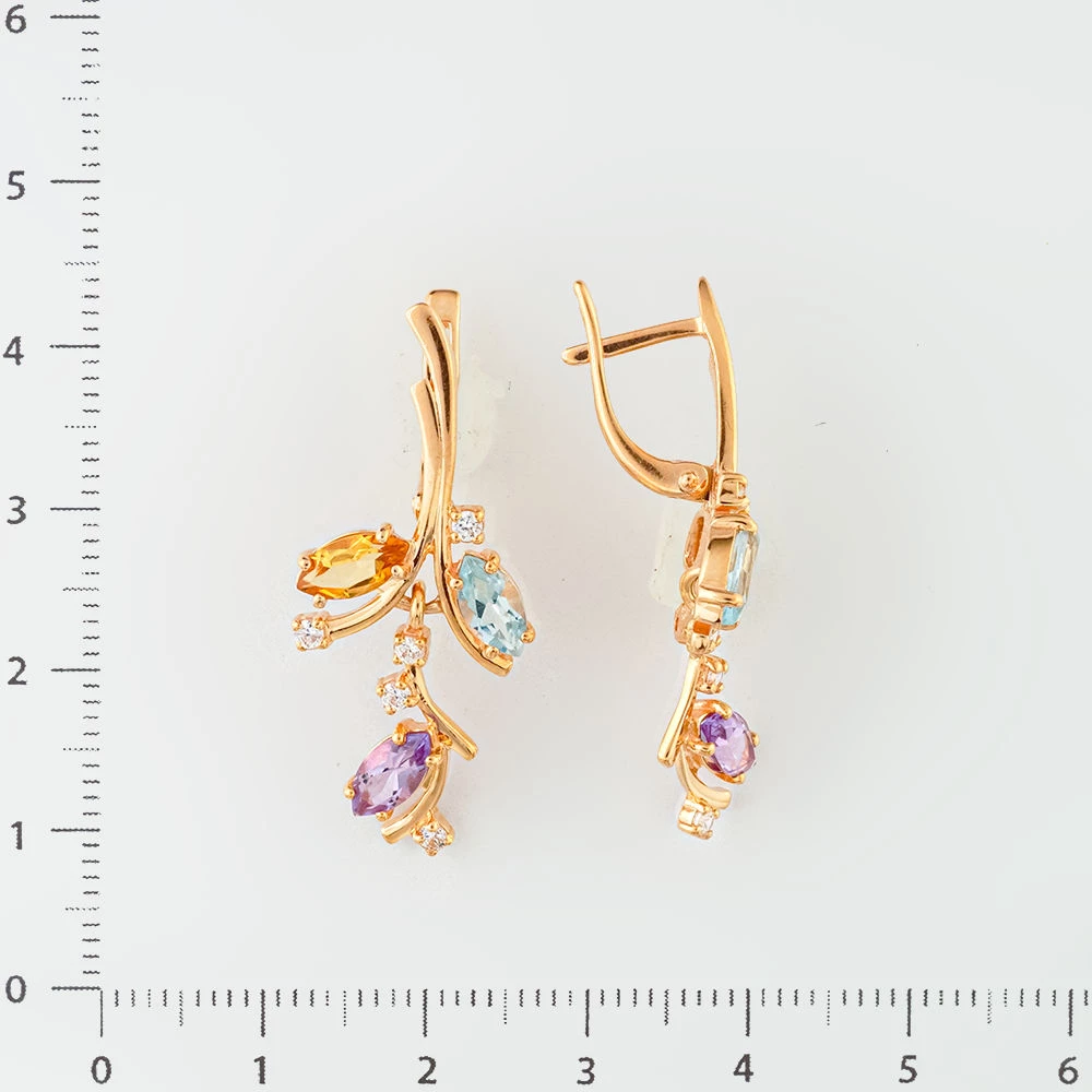Серьги с топазом из красного золота 585 пробы