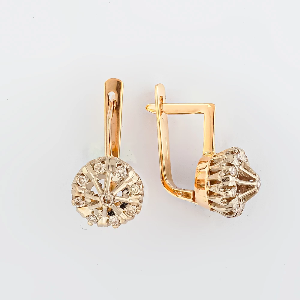 Серьги с бриллиантом из красного золота 585 пробы