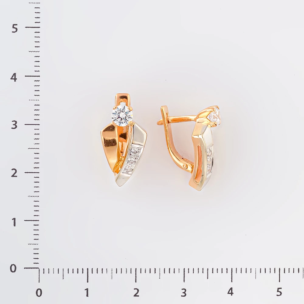 Серьги с фианитом из красного золота 585 пробы
