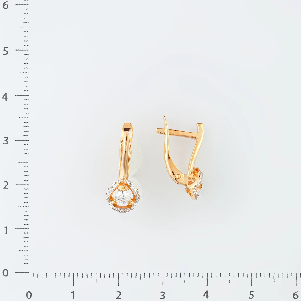 Серьги с фианитом из красного золота 585 пробы