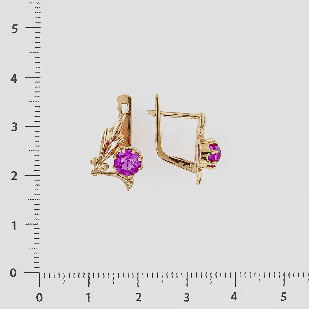 Серьги с фианитом из красного золота 585 пробы