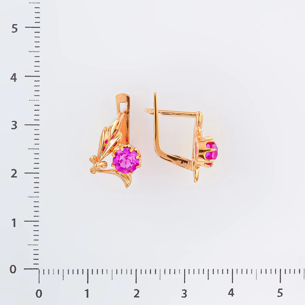 Серьги с фианитом из красного золота 585 пробы