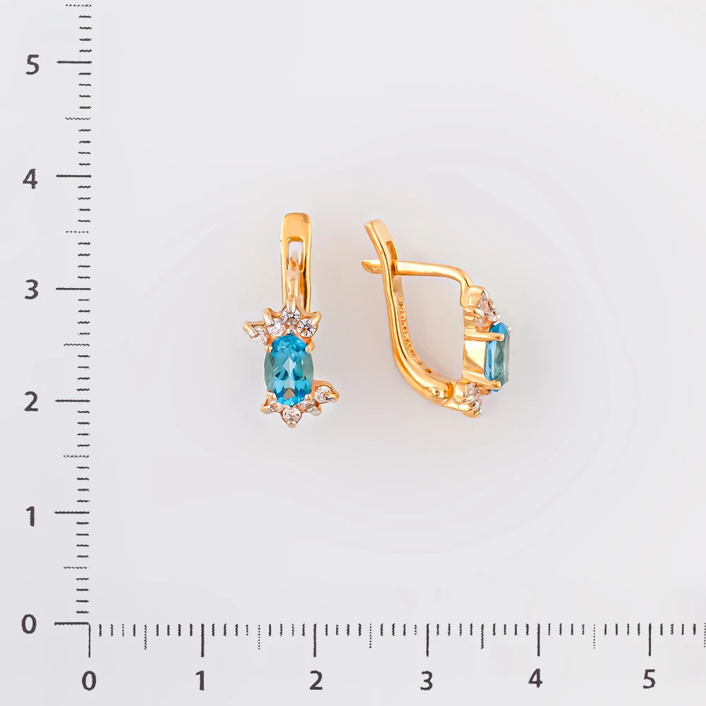 Серьги с топазом из красного золота 585 пробы