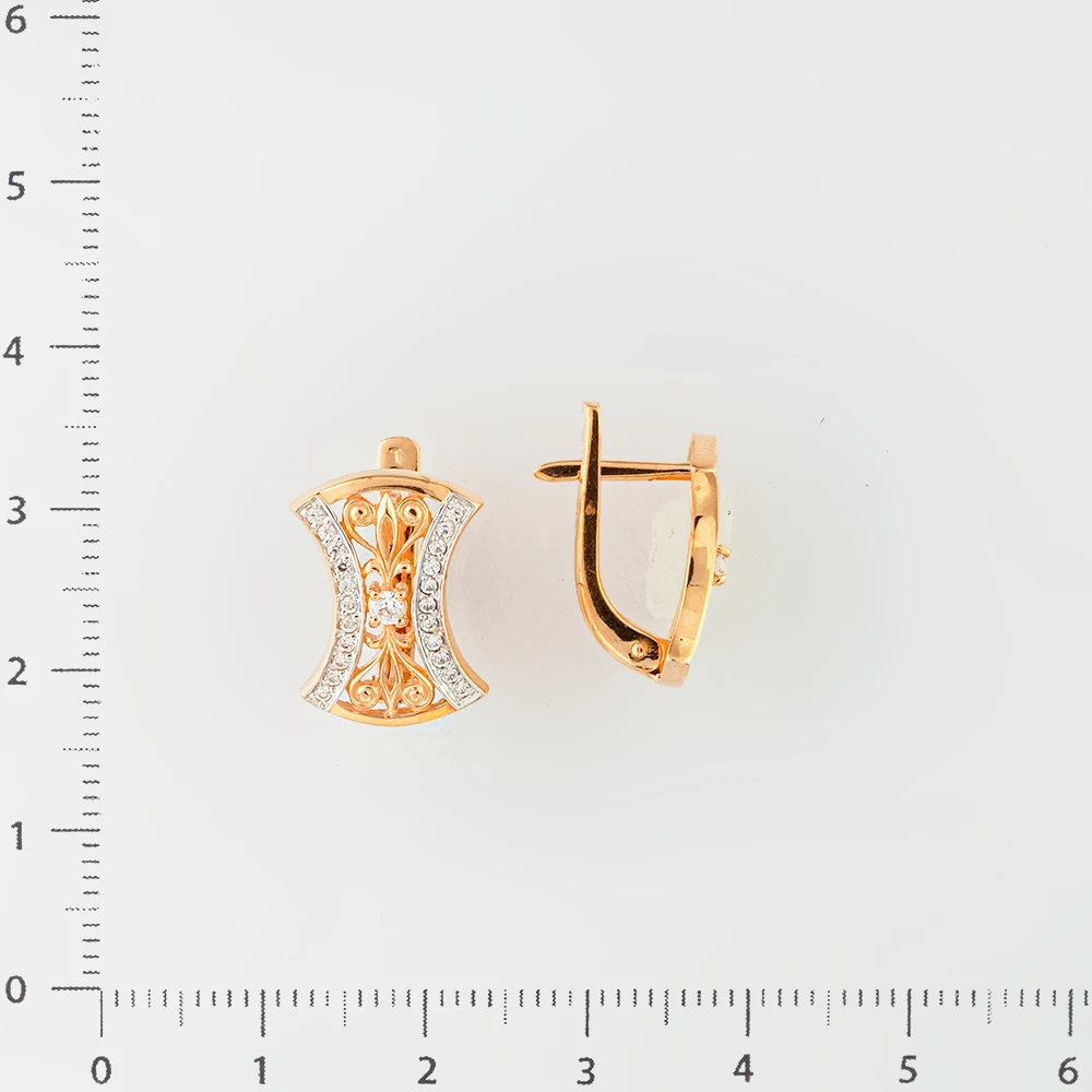 Серьги с фианитом из красного золота 585 пробы