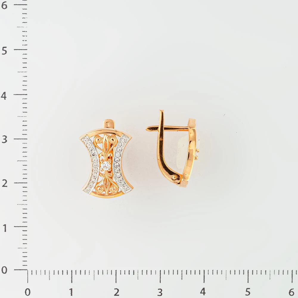 Серьги с фианитом из красного золота 585 пробы