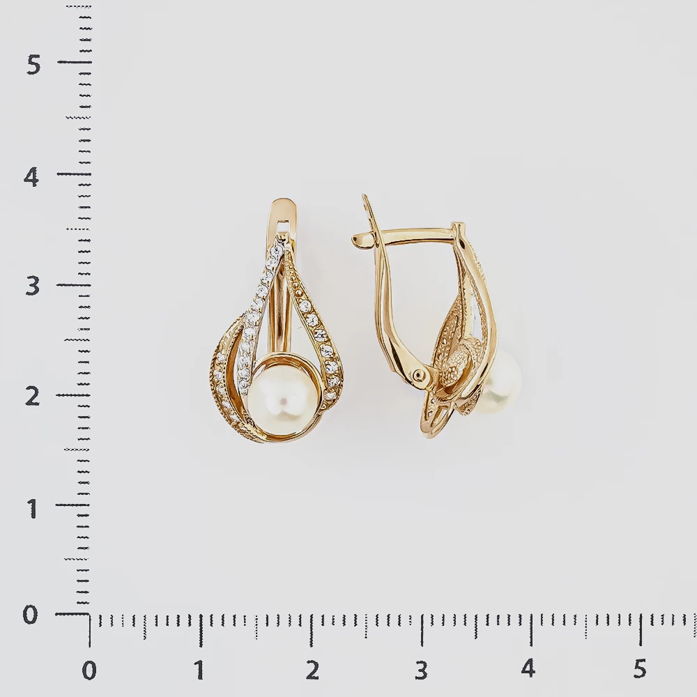 Серьги с культивированным жемчугом из красного золота 585 пробы