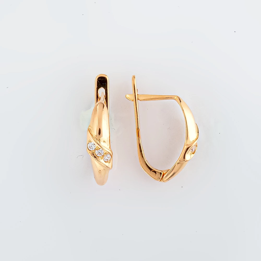 Серьги с фианитом из красного золота 585 пробы