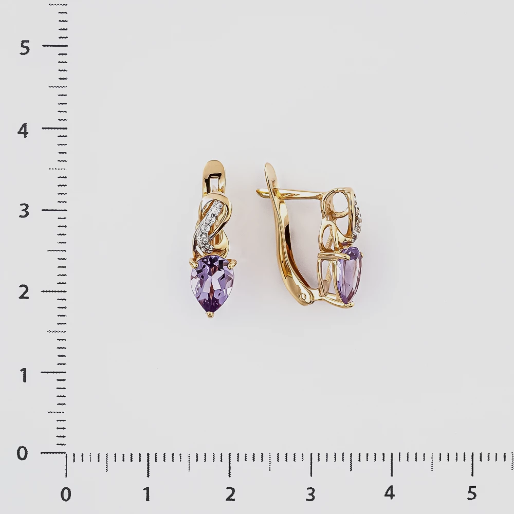 Серьги с аметистом из красного золота 585 пробы
