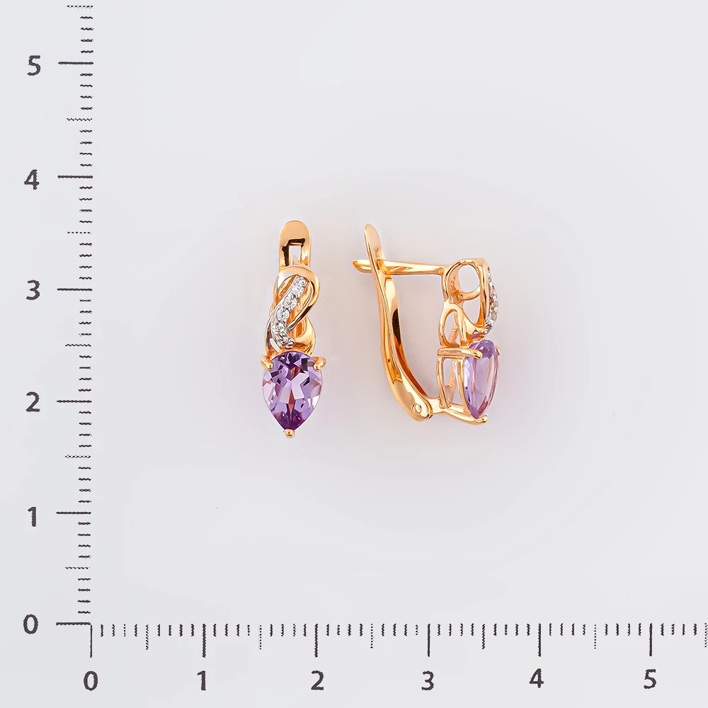 Серьги с аметистом из красного золота 585 пробы
