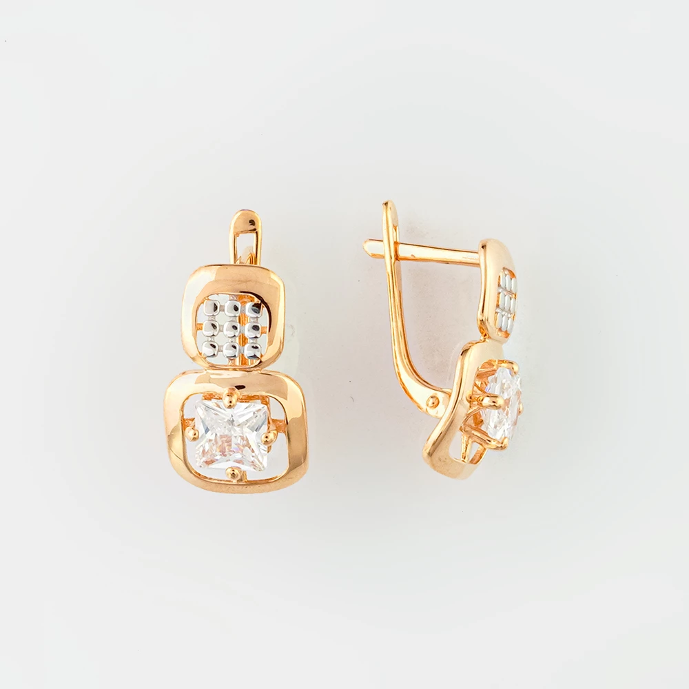 Серьги с фианитом из красного золота 585 пробы