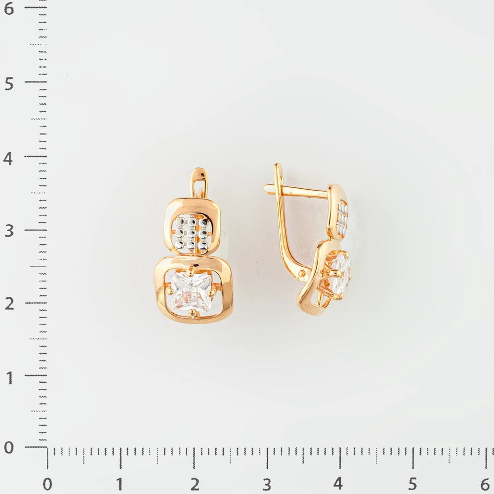 Серьги с фианитом из красного золота 585 пробы