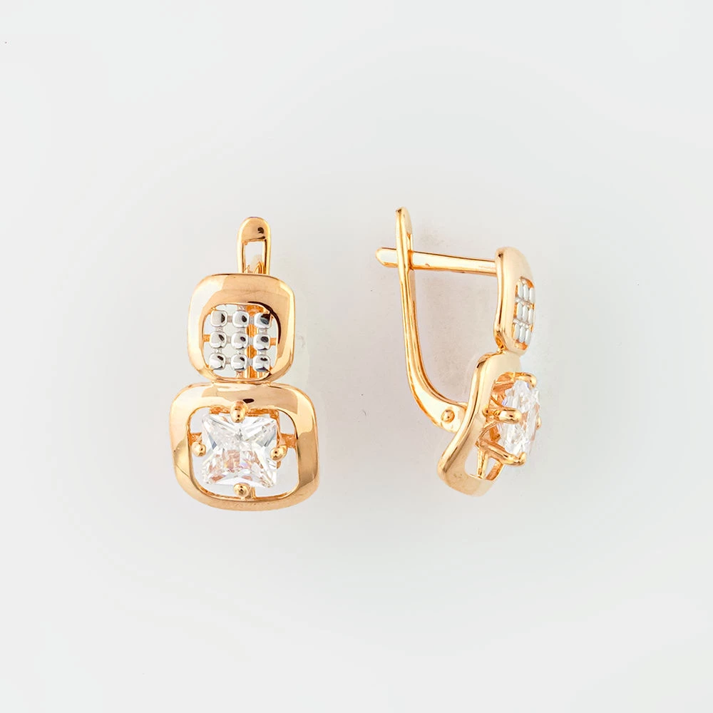 Серьги с фианитом из красного золота 585 пробы