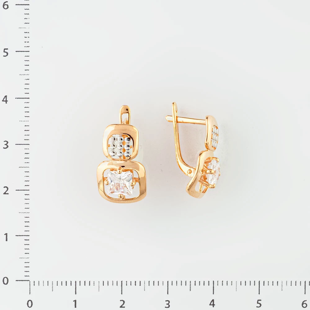 Серьги с фианитом из красного золота 585 пробы