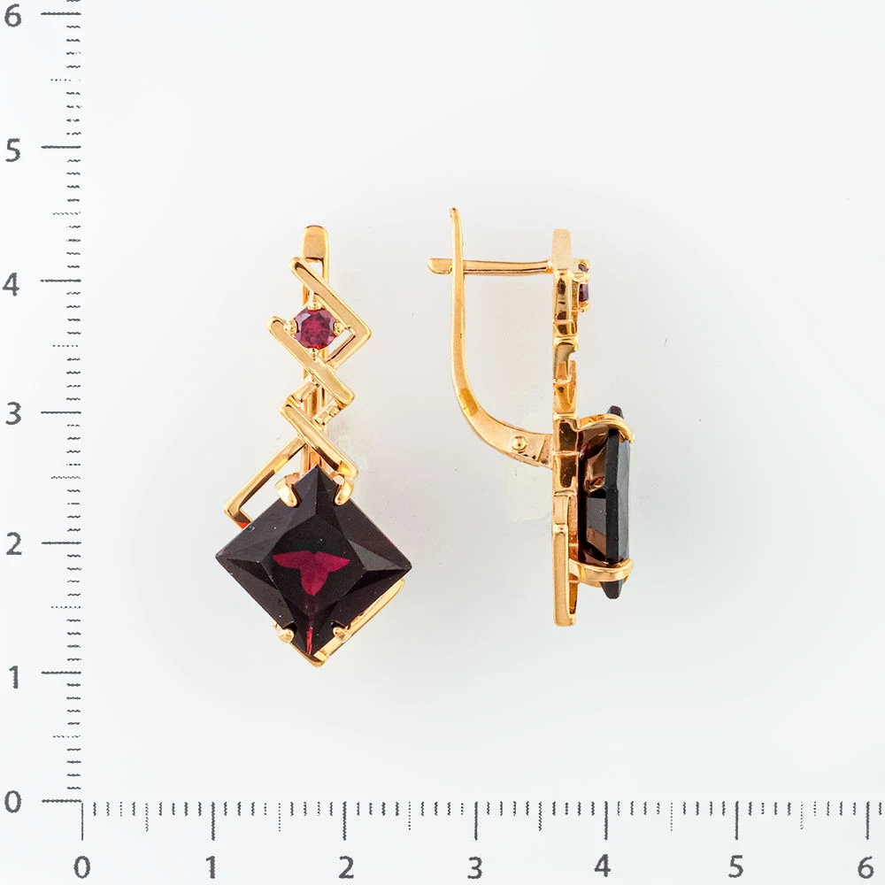 Серьги с гранатом из красного золота 585 пробы