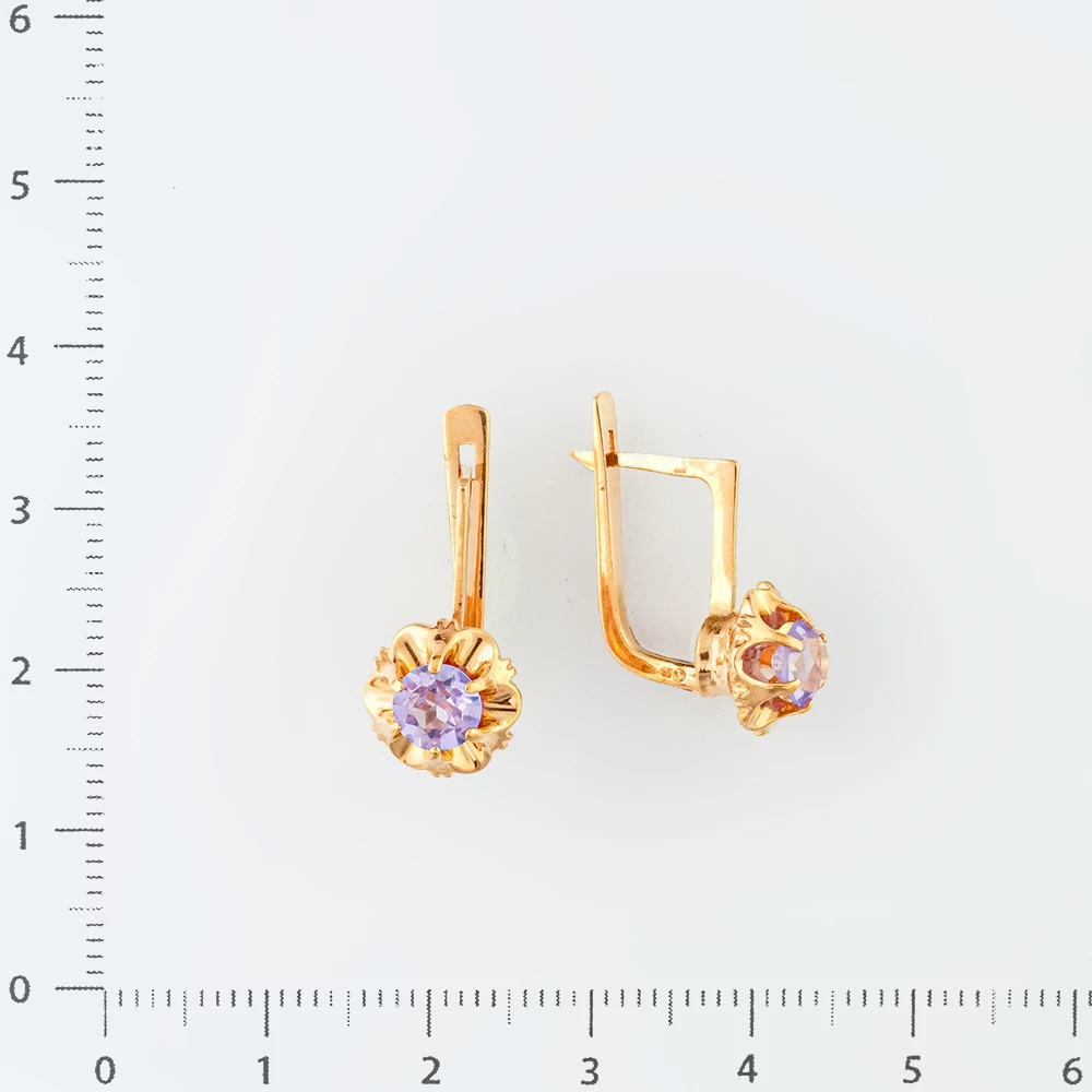 Серьги с фианитом из красного золота 583 пробы
