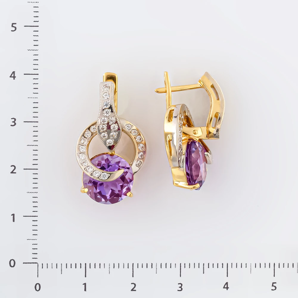 Серьги с аметистом из красного золота 585 пробы