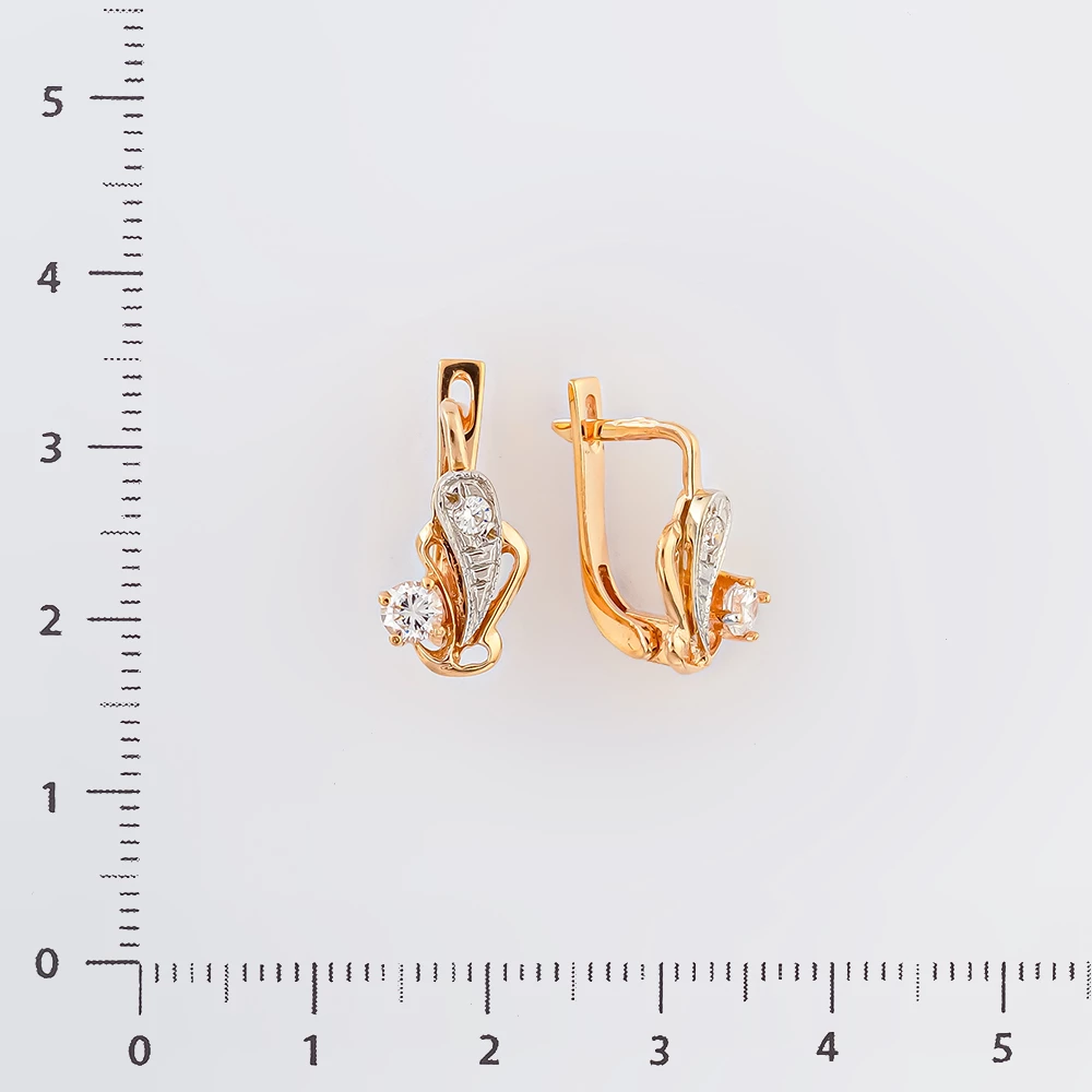 Серьги с фианитом из красного золота 585 пробы