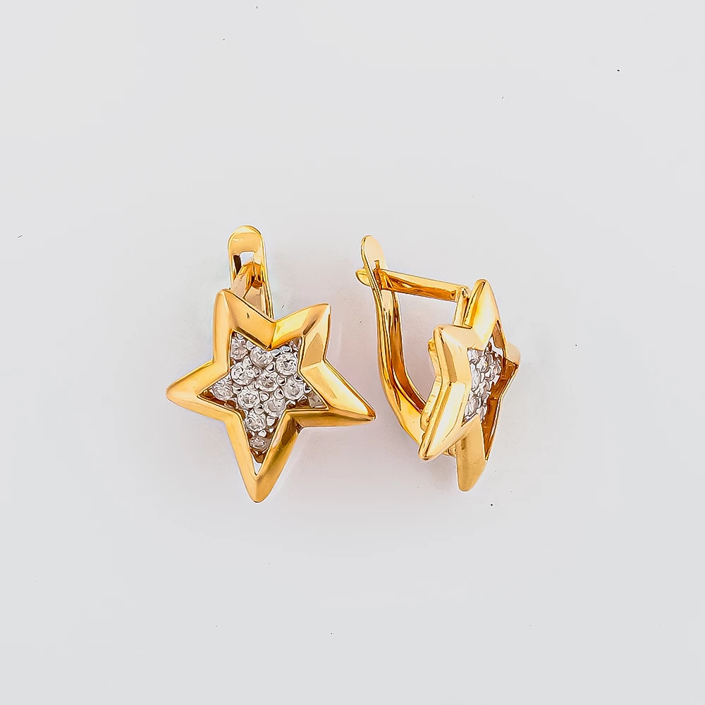 Серьги с фианитом из красного золота 585 пробы